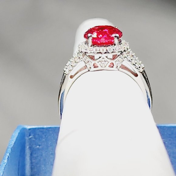 Lab created Padparadscha Sapphire & White Zircon ring in Plat/ 925 SS sz 8 6 ct - Picture 6 of 6